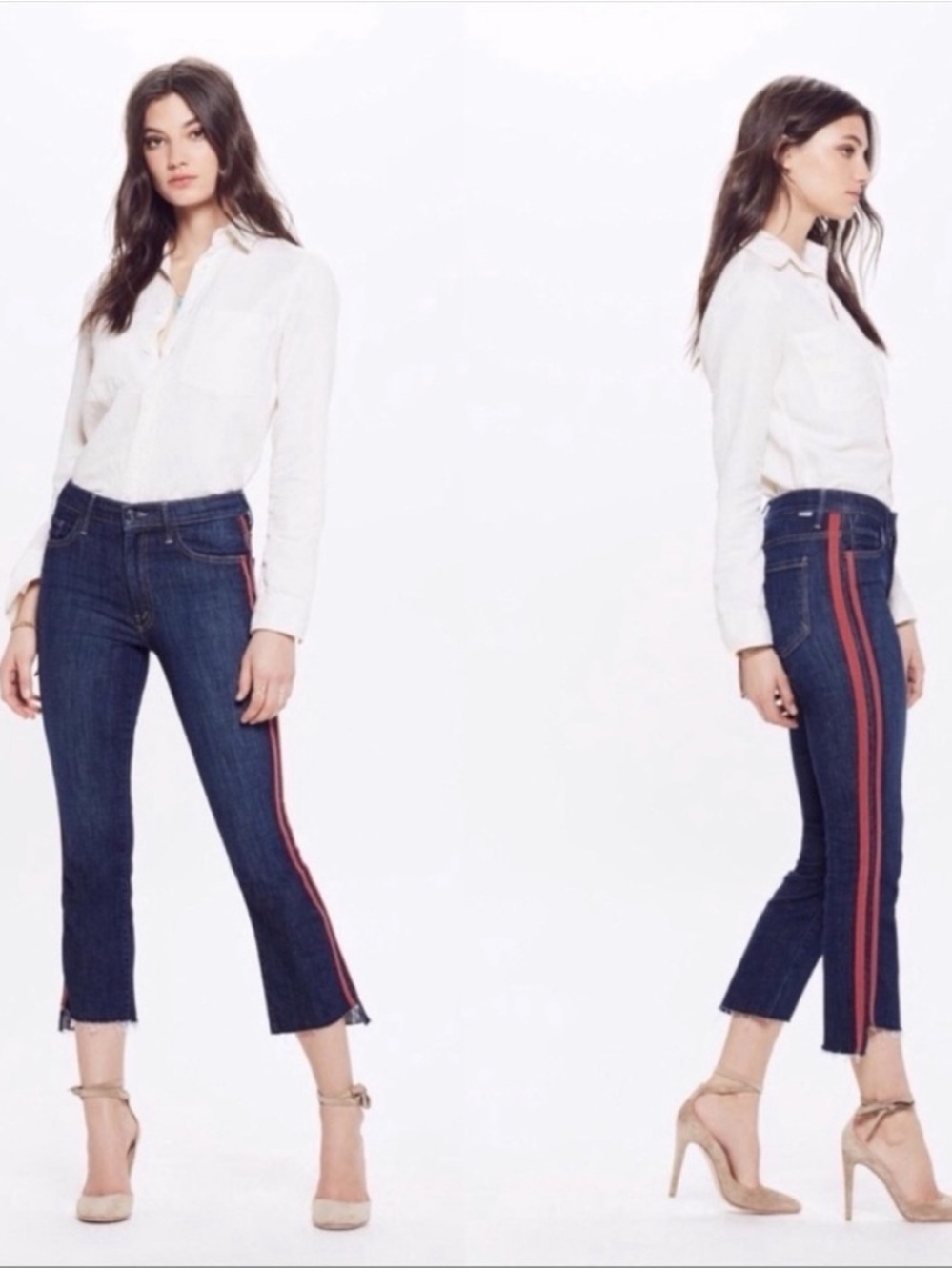 MOTHER Dark Blue cropped jeans with Red Accents